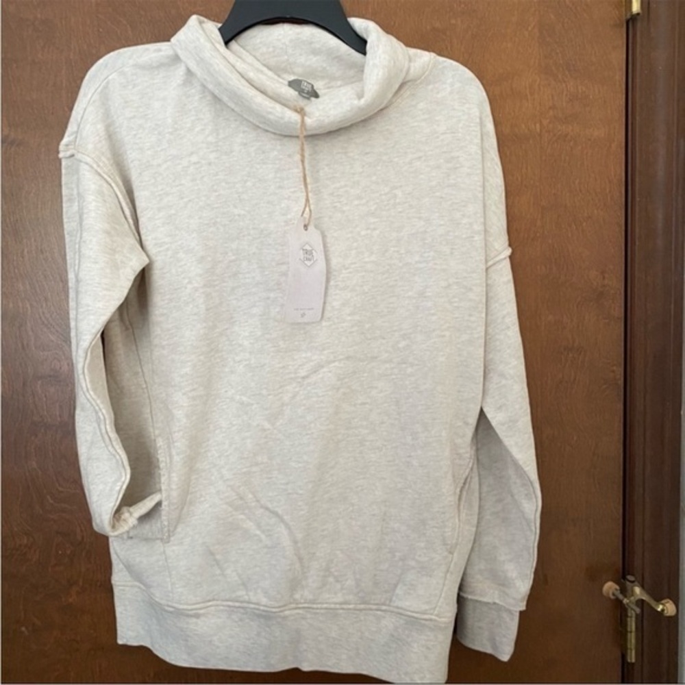 True Craft Soft Shop,Oatmeal Heather  Pullover CowlNeck with Pull Strings,NWT XS